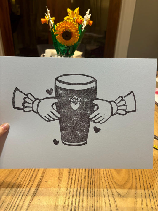 Lino Cut Claddagh Pint Print