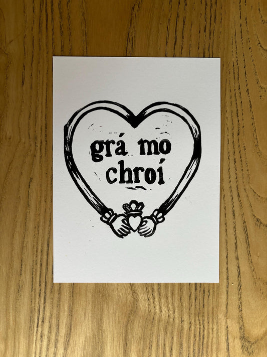 Lino Cut Grá mo Chroí Print