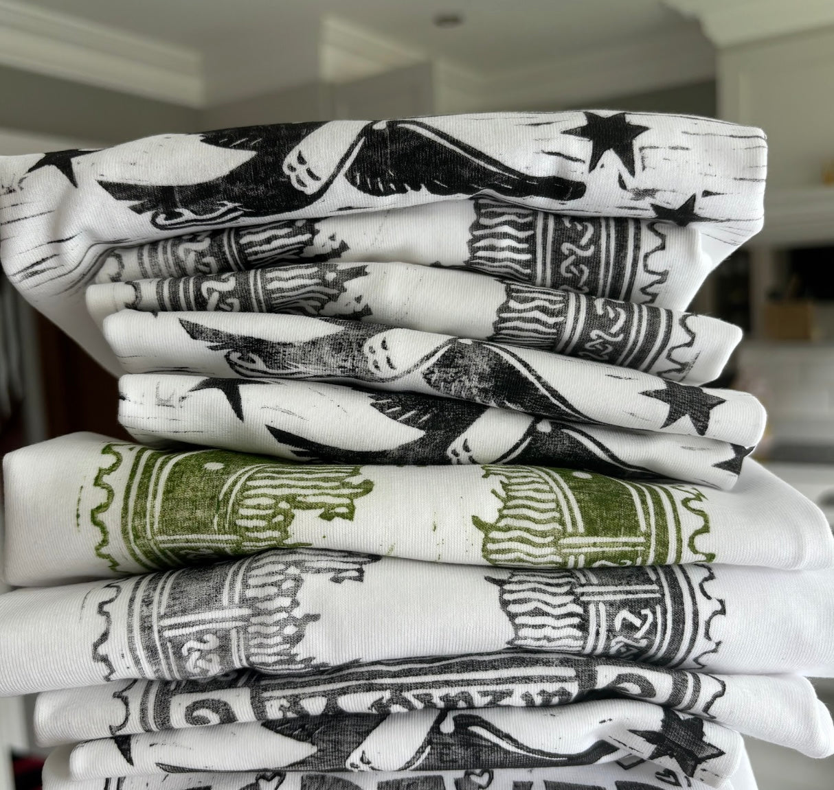 Lino printed T-shirts